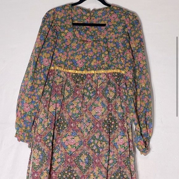 Vintage Handmade Floral Long Sleeve Prairie Style Modest Maxi Dress M - Picture 4 of 15